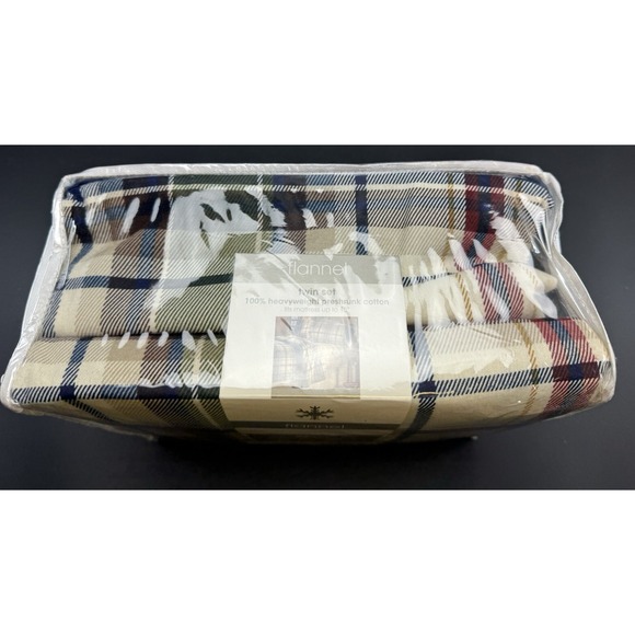 Vtg JCPenney Home Flannel Lodge Plaid Sheet Set Twin Size 100% Heavy Cotton - Picture 8 of 8